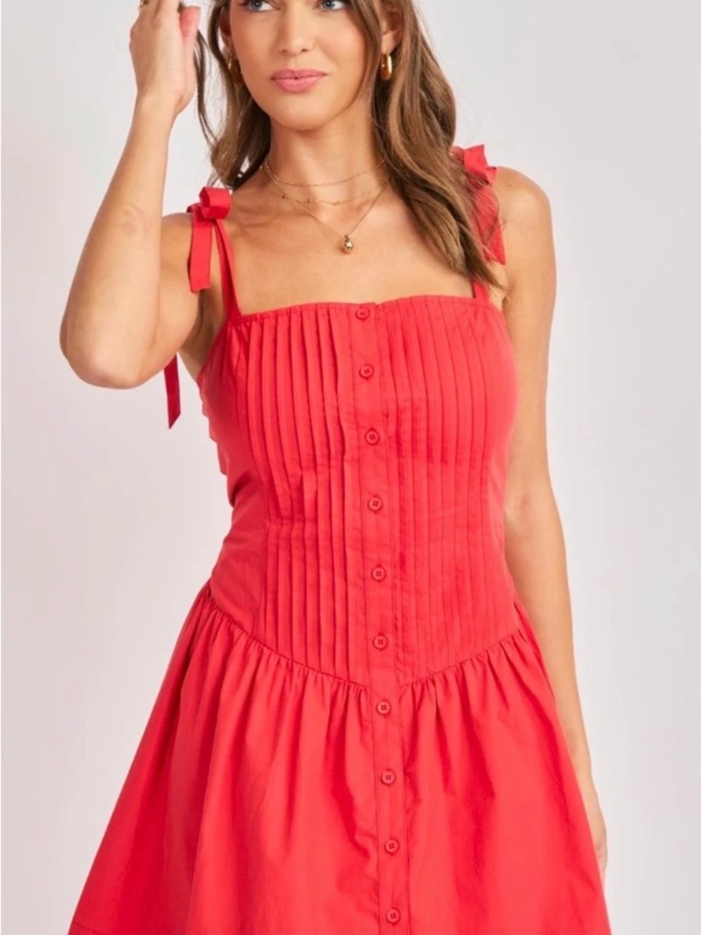 Sadie & Sage Red Tie-Shoulder Button-Front Midi Dress